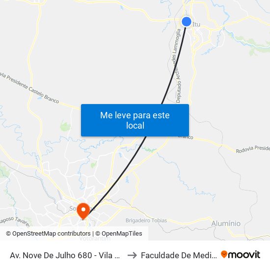 Av. Nove De Julho 680 - Vila Padre Bento Itu - SP Brasil to Faculdade De Medicina De Sorocaba map