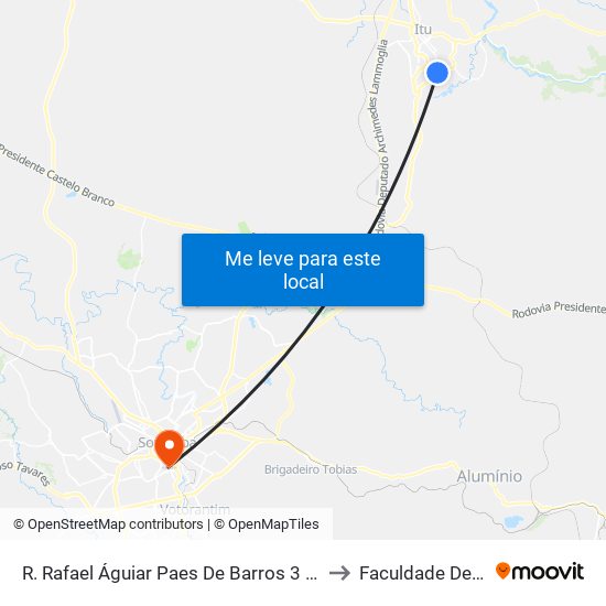 R. Rafael Águiar Paes De Barros 3 - Vila Prudente De Moraes Itu - SP 13309-290 Brasil to Faculdade De Medicina De Sorocaba map