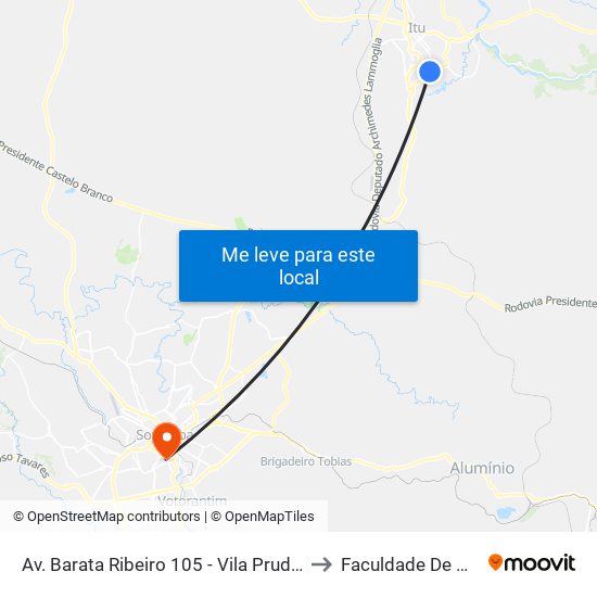 Av. Barata Ribeiro 105 - Vila Prudente De Moraes Itu - SP 13306-220 Brasil to Faculdade De Medicina De Sorocaba map