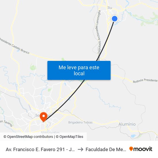 Av. Francisco E. Favero 291 - Jardim Do Estadio Itu - SP Brasil to Faculdade De Medicina De Sorocaba map