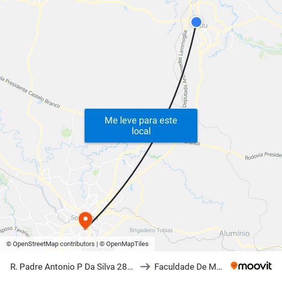 R. Padre Antonio P Da Silva 280 - Vila Padre Bento Itu - SP Brasil to Faculdade De Medicina De Sorocaba map