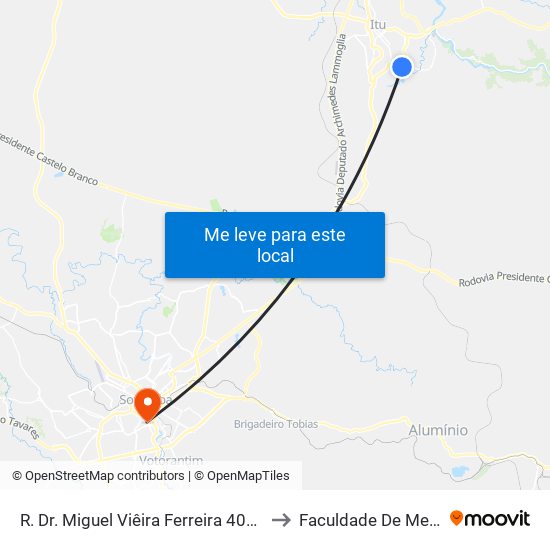 R. Dr. Miguel Viêira Ferreira 401 - Rancho Grande Itu - SP Brasil to Faculdade De Medicina De Sorocaba map