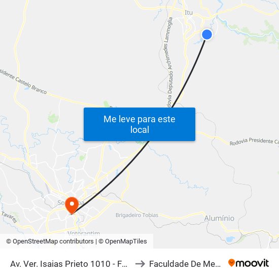 Av. Ver. Isaias Prieto 1010 - Fazenda Da Mata Itu - SP Brasil to Faculdade De Medicina De Sorocaba map