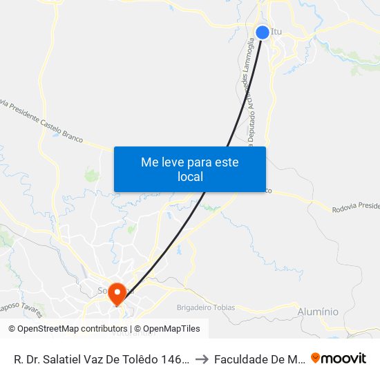 R. Dr. Salatiel Vaz De Tolêdo 146 - Jardim Alberto Gomes Itu - SP Brasil to Faculdade De Medicina De Sorocaba map