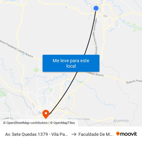 Av. Sete Quedas 1379 - Vila Padre Bento Itu - SP 13328-300 Brasil to Faculdade De Medicina De Sorocaba map