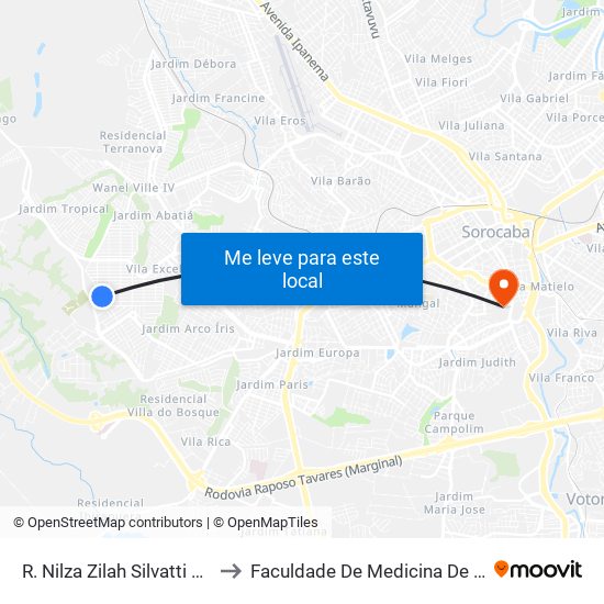 R. Nilza Zilah Silvatti Viana, Sn to Faculdade De Medicina De Sorocaba map