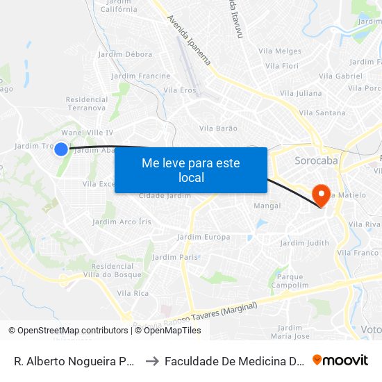 R. Alberto Nogueira Padilha, 393 to Faculdade De Medicina De Sorocaba map