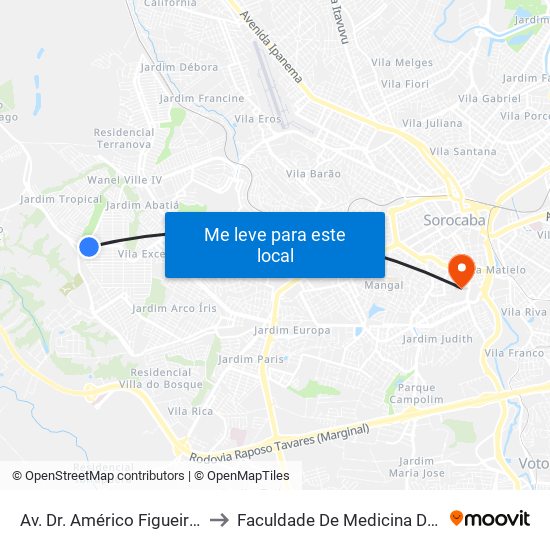 Av. Dr. Américo Figueiredo, 4129 to Faculdade De Medicina De Sorocaba map