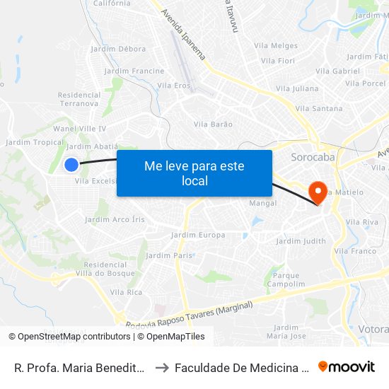 R. Profa. Maria Benedita A. Keller, Sn to Faculdade De Medicina De Sorocaba map