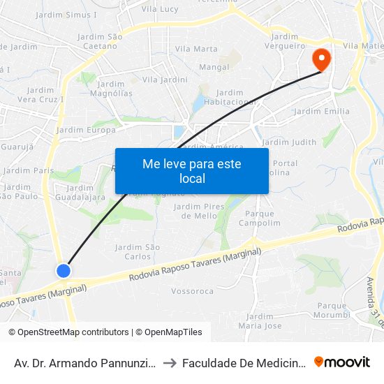 Av. Dr. Armando Pannunzio - Garagem Stu to Faculdade De Medicina De Sorocaba map