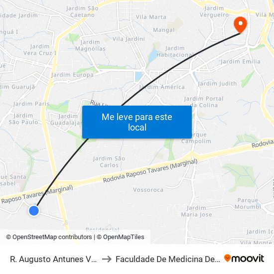 R. Augusto Antunes Vieira, 535 to Faculdade De Medicina De Sorocaba map