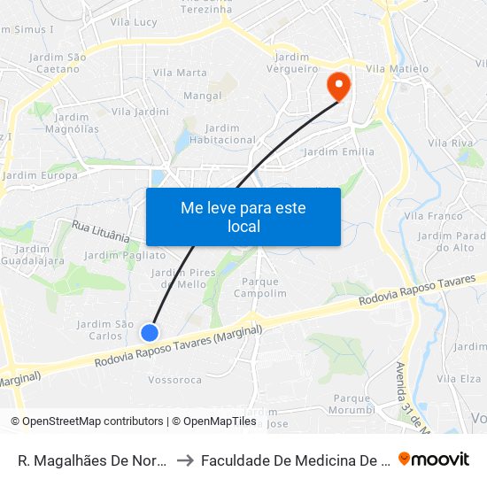 R. Magalhães De Noronha, 52 to Faculdade De Medicina De Sorocaba map