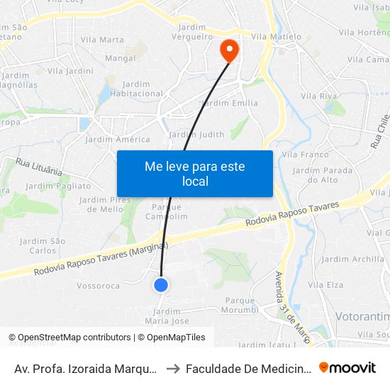 Av. Profa. Izoraida Marques Peres, Nº 482 to Faculdade De Medicina De Sorocaba map