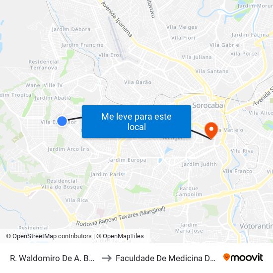 R. Waldomiro De A. Barros, 502 to Faculdade De Medicina De Sorocaba map