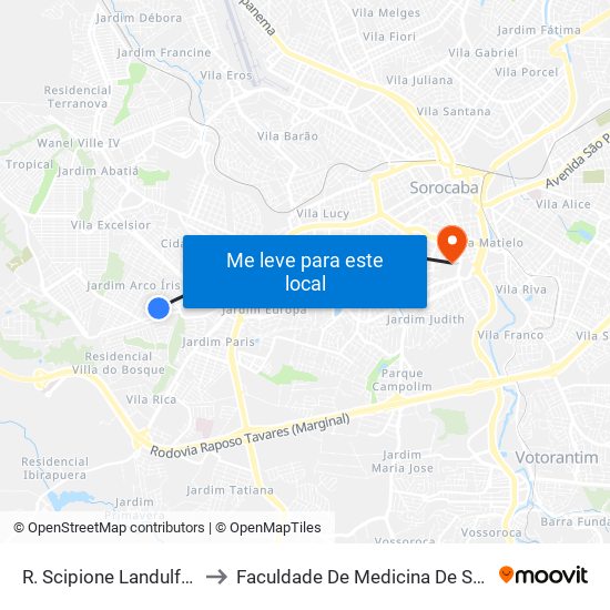 R. Scipione Landulfo, 470 to Faculdade De Medicina De Sorocaba map