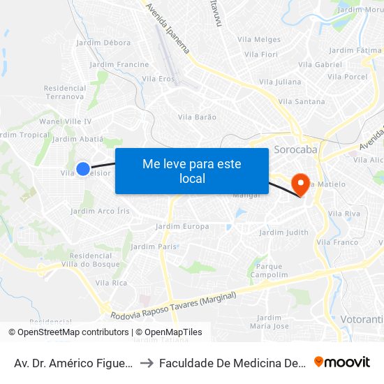 Av. Dr. Américo Figueiredo, Sn to Faculdade De Medicina De Sorocaba map