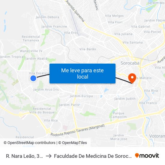 R. Nara Leão, 331 to Faculdade De Medicina De Sorocaba map