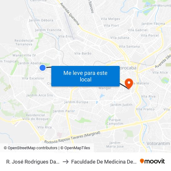 R. José Rodrigues Da Silva, Sn to Faculdade De Medicina De Sorocaba map