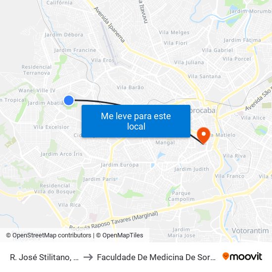 R. José Stilitano, 743 to Faculdade De Medicina De Sorocaba map