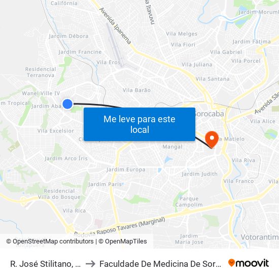 R. José Stilitano, 531 to Faculdade De Medicina De Sorocaba map