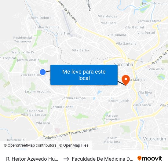 R. Heitor Azevedo Hummel, 285 to Faculdade De Medicina De Sorocaba map