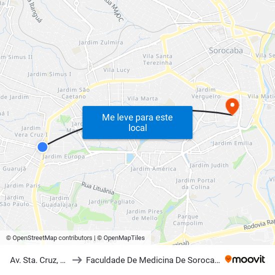 Av. Sta. Cruz, Sn to Faculdade De Medicina De Sorocaba map