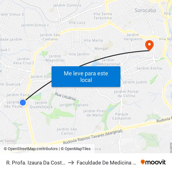 R. Profa. Izaura Da Costa E Silva, 34 to Faculdade De Medicina De Sorocaba map