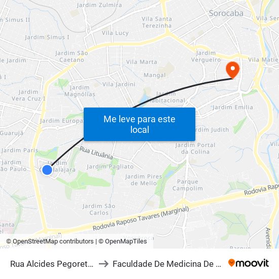 Rua Alcides Pegoretti, Nº31 to Faculdade De Medicina De Sorocaba map