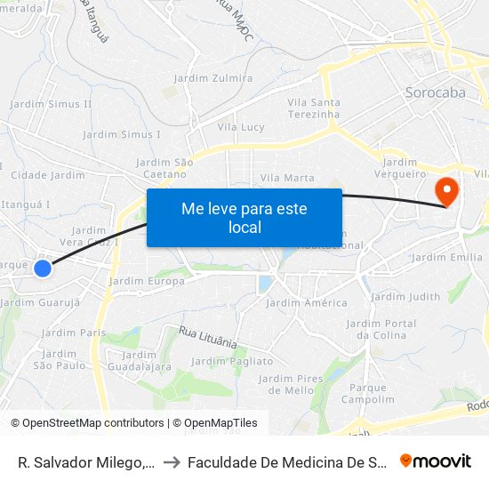 R. Salvador Milego, 1005 to Faculdade De Medicina De Sorocaba map