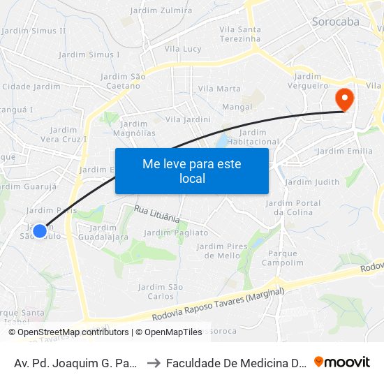 Av. Pd. Joaquim G. Pacheco, 250 to Faculdade De Medicina De Sorocaba map