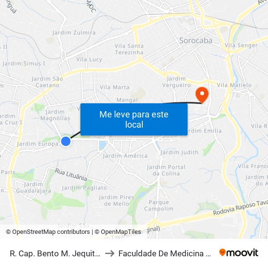 R. Cap. Bento M. Jequitinhonha, Sn to Faculdade De Medicina De Sorocaba map