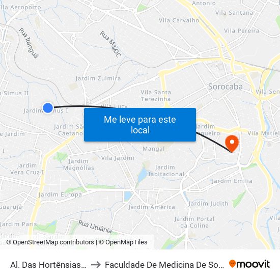 Al. Das Hortênsias, 468 to Faculdade De Medicina De Sorocaba map