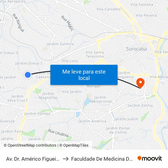 Av. Dr. Américo Figueiredo, 467 to Faculdade De Medicina De Sorocaba map