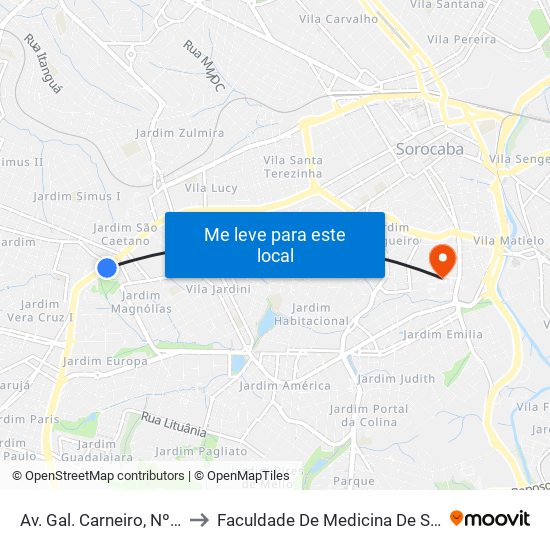 Av. Gal. Carneiro, Nº 2001. to Faculdade De Medicina De Sorocaba map