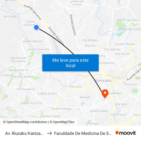 Av. Riuzaku Kanizawa, Sn to Faculdade De Medicina De Sorocaba map