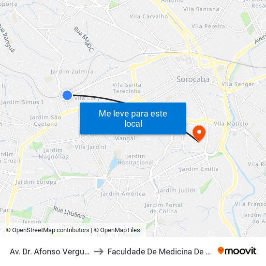 Av. Dr. Afonso Vergueiro, Sn to Faculdade De Medicina De Sorocaba map