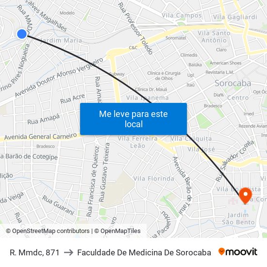 R. Mmdc, 871 to Faculdade De Medicina De Sorocaba map