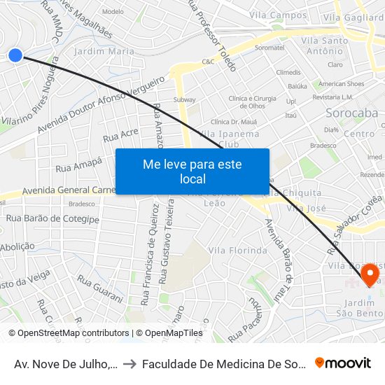 Av. Nove De Julho, 866 to Faculdade De Medicina De Sorocaba map