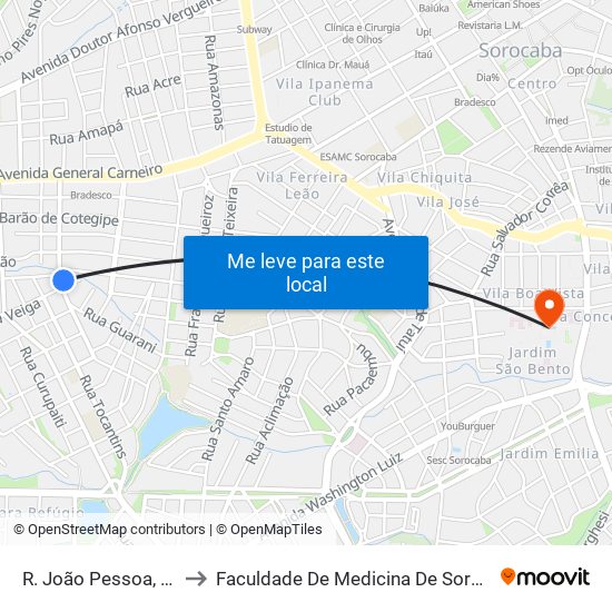 R. João Pessoa, 401 to Faculdade De Medicina De Sorocaba map