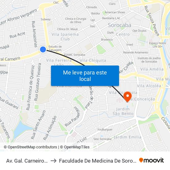 Av. Gal. Carneiro, 46 to Faculdade De Medicina De Sorocaba map