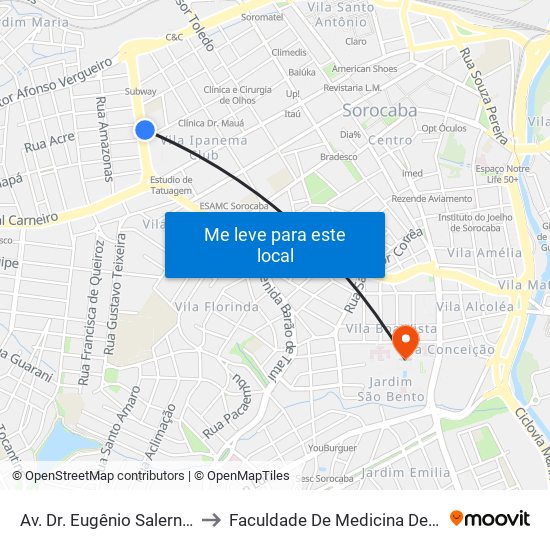 Av. Dr. Eugênio Salerno Nº262 to Faculdade De Medicina De Sorocaba map