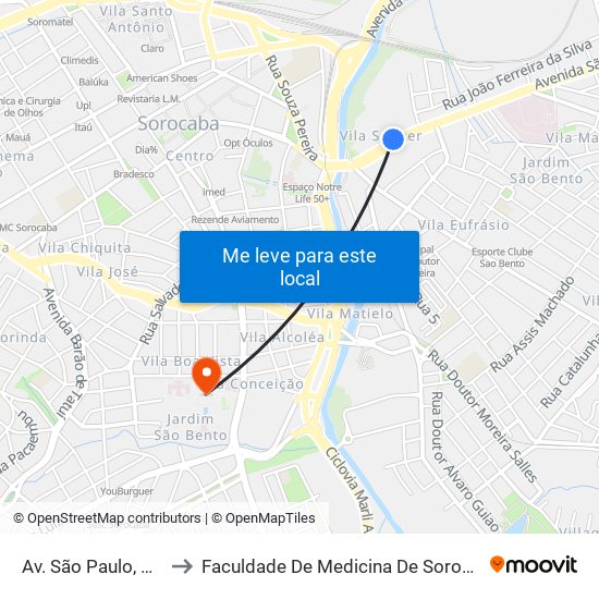 Av. São Paulo, 174 to Faculdade De Medicina De Sorocaba map