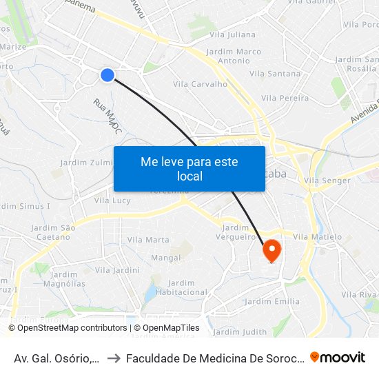 Av. Gal. Osório, Sn to Faculdade De Medicina De Sorocaba map