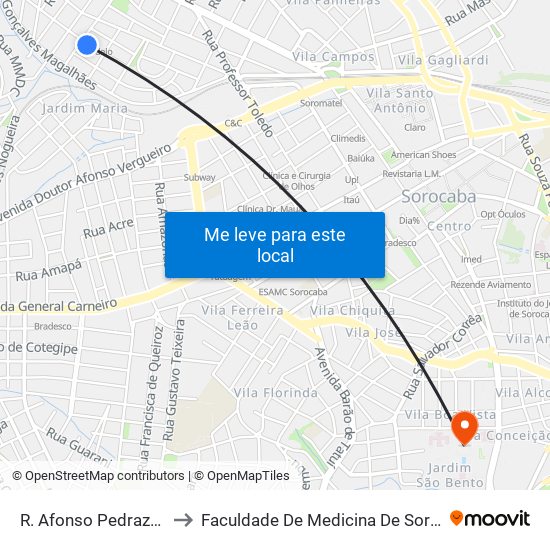 R. Afonso Pedrazzi, Sn to Faculdade De Medicina De Sorocaba map