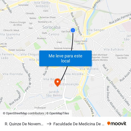 R. Quinze De Novembro, 267 to Faculdade De Medicina De Sorocaba map