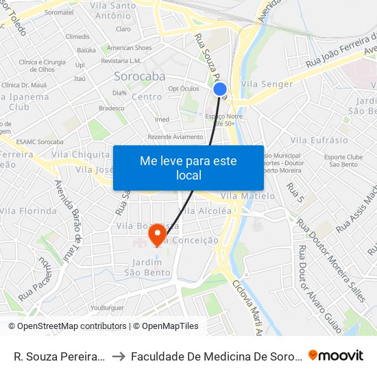 R. Souza Pereira, 54 to Faculdade De Medicina De Sorocaba map