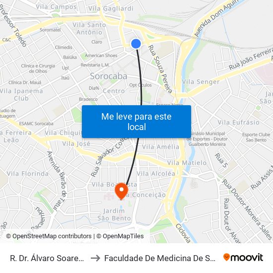 R. Dr. Álvaro Soares, 401 to Faculdade De Medicina De Sorocaba map