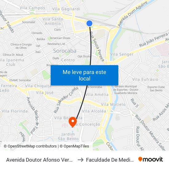 Avenida Doutor Afonso Vergueiro - Casa Do Turista to Faculdade De Medicina De Sorocaba map