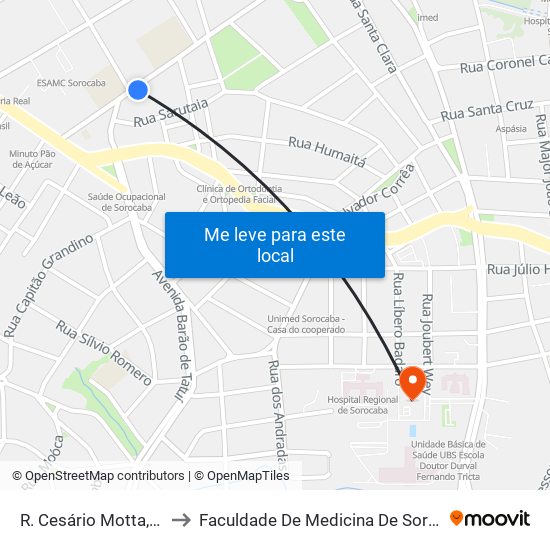 R. Cesário Motta, 309 to Faculdade De Medicina De Sorocaba map