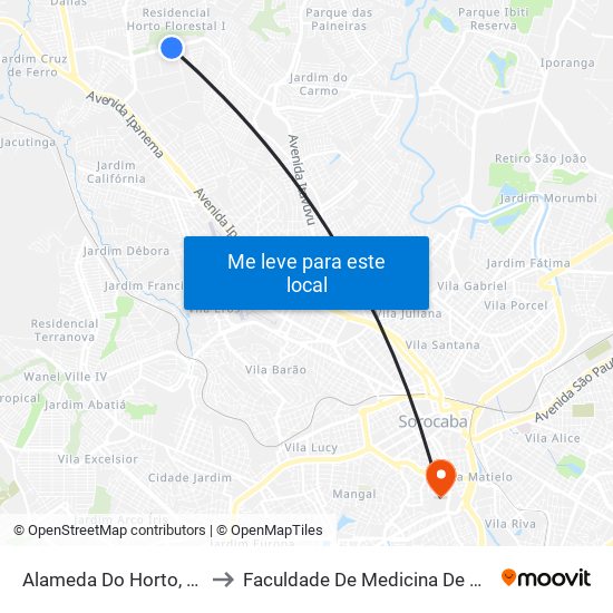Alameda  Do Horto, Nº 600 to Faculdade De Medicina De Sorocaba map